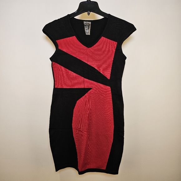 COCO & tashi red and black sleeveless stretch reverse knit dress size L US - Picture 2 of 7